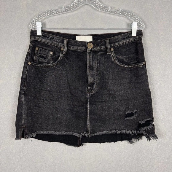 One Teaspoon Denim Skirt Size 30 Black 2020 Mini Distressed Raw Hem - Picture 2 of 12